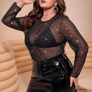 SHEIN Black Mesh Shimmer Top